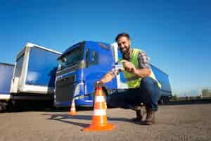 Free photo driver candidate successfully finished truck driving training and acquired commercial driving license