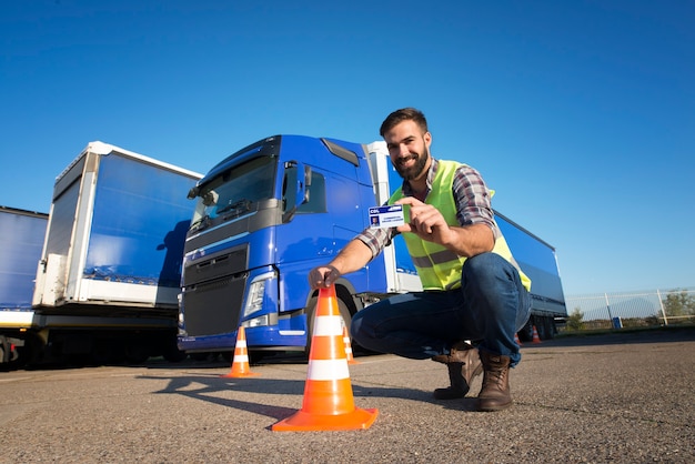 Free Photo driver candidate successfully finished truck driving training and acquired commercial driving license