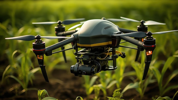 Free photo a drone flying in the field in a corn field