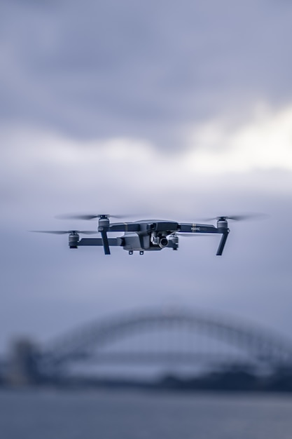 A drone hovering up above