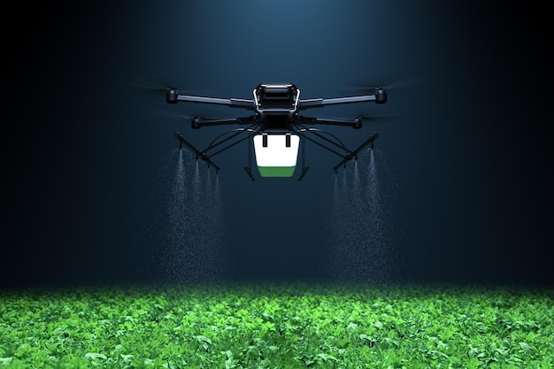 Free photo drone spraying fertilizer on vegetable green plants agriculture technology farm automation