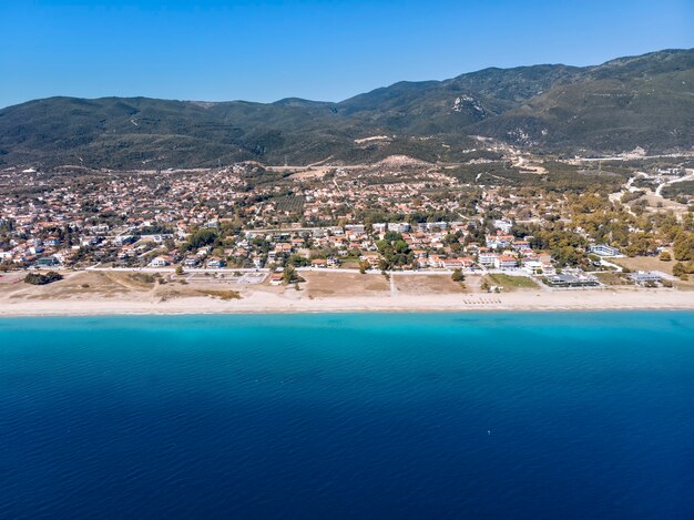 Drone view of sea in Asprovalta village Greece