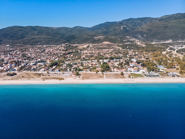 Drone view of sea in Asprovalta village Greece