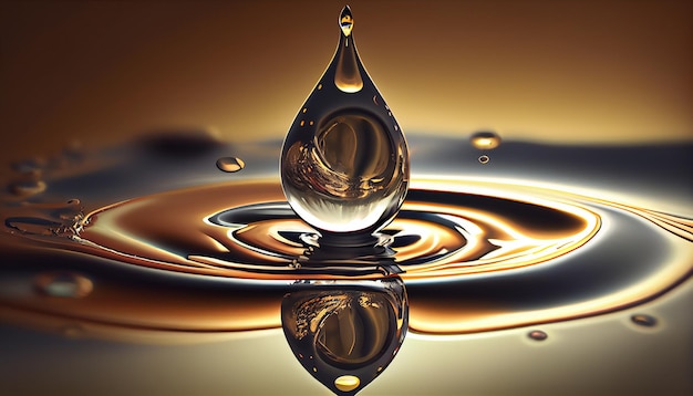 A droplet falls reflecting wave patterns on water generated by AI