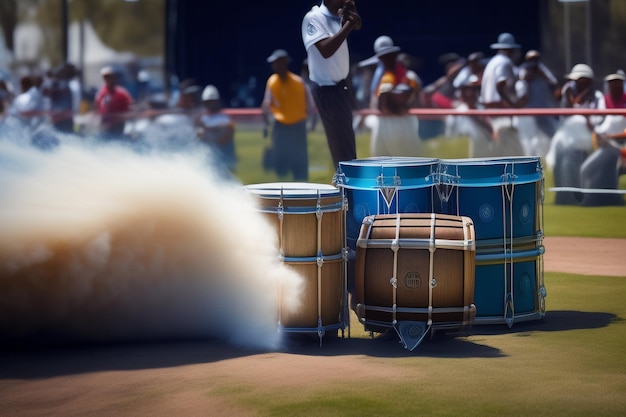 Free photo a drum set with smoke coming out of it