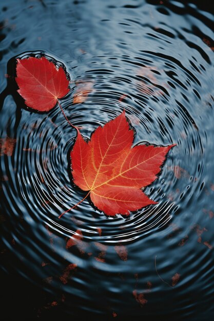 Dry autumn leaf on water