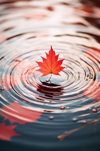 Dry autumn leaf on water