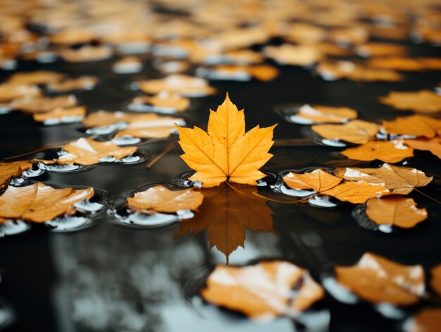 Dry autumn leaf on water