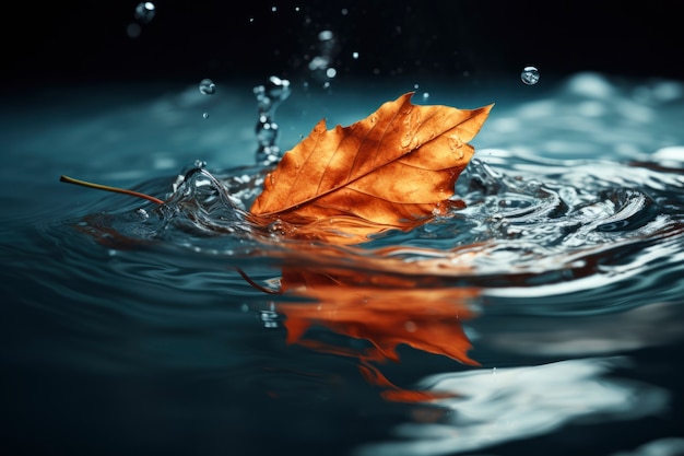 Dry autumn leaf on water