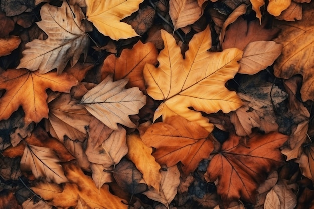 Dry autumn leaves in nature