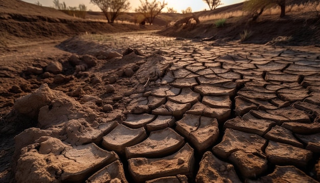 Free photo dry dirt eroded clay ruined landscape extreme terrain generated by ai