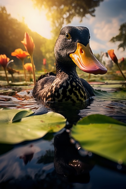 Duck living life in nature