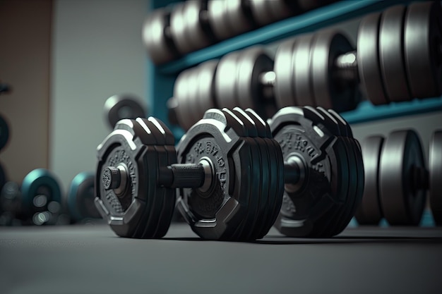 Free Photo dumbbells on the floor of a gym ai generative