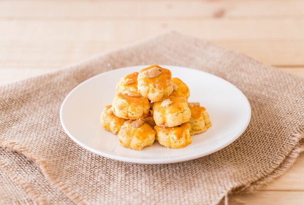 durian cookies on white plate