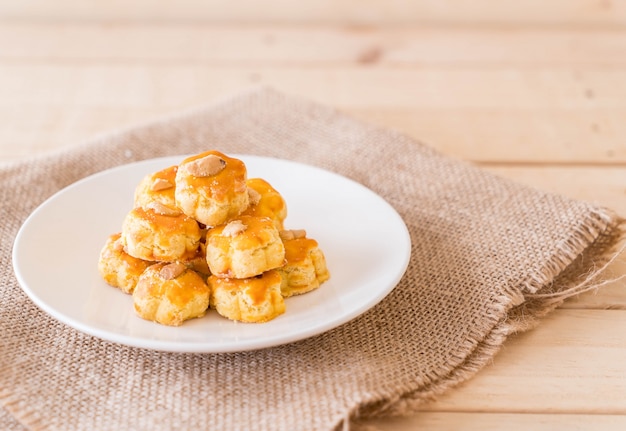 durian cookies on white plate