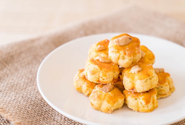 durian cookies on white plate