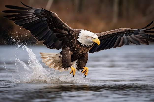 Free photo eagle hunting in river