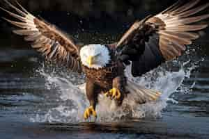 Free photo eagle hunting in river