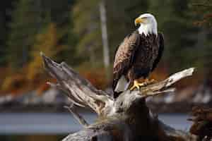 Free photo eagle standing on tree