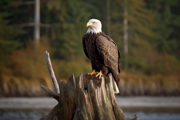 Eagle standing on tree