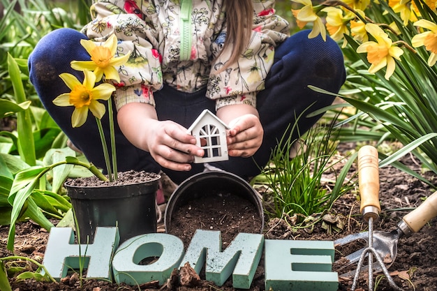 Earth Day .The child in the garden