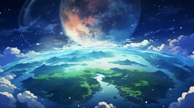 Free photo earth depicted in anime style