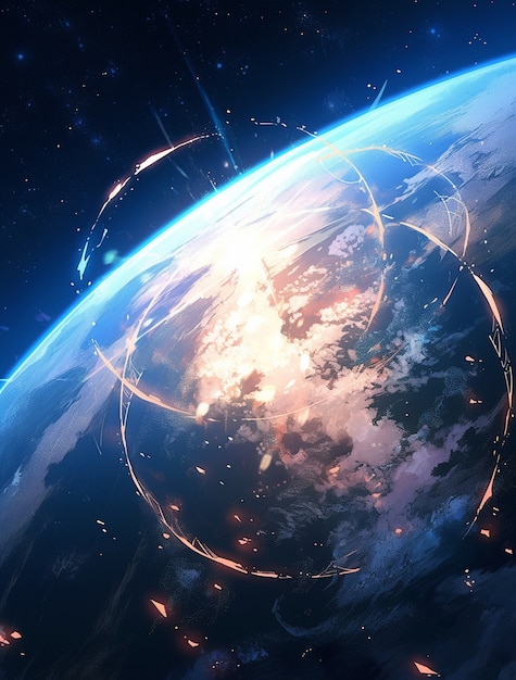 Free Photo earth depicted in anime style