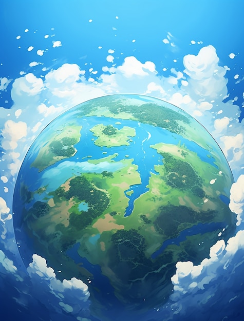 Free photo earth depicted in anime style