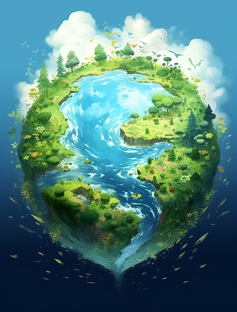 Free Photo earth depicted in anime style