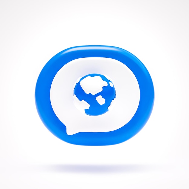 Free Photo earth globe internet icon sign symbol button on blue speech bubble on white background 3d rendering