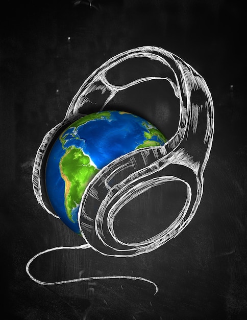 Free Photo earth headphone music background