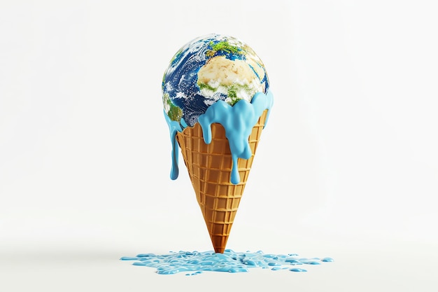 Free photo earth in the shape of melting ice on white background illustration of global warming ai generated