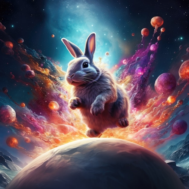 Free photo easter bunny on an astral background