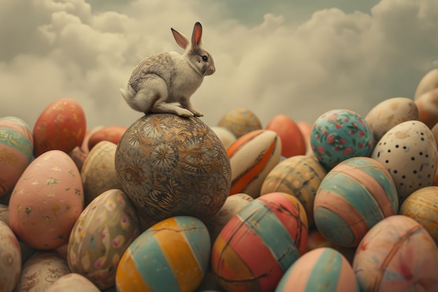 Free photo easter bunny on a fantasy world with eggs