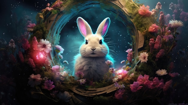 Free photo easter bunny on a fantasy world