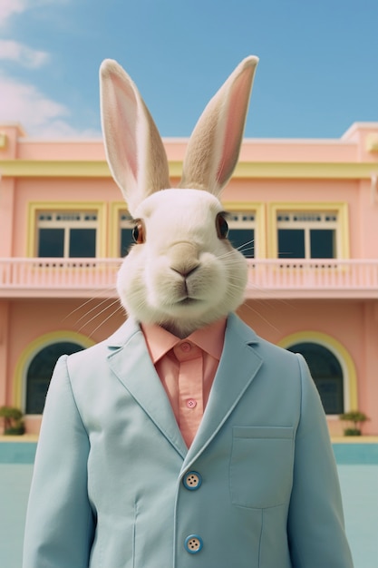 Easter bunny wearing costume on a fantasy world