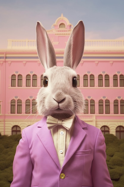 Easter bunny wearing costume on a fantasy world