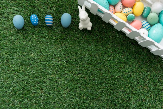 Easter composition with bunny and decorative eggs