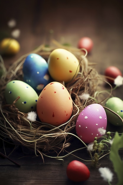 Easter decorative eggs in basket