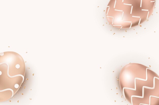 Easter eggs 3D border in rose gold on beige celebration background