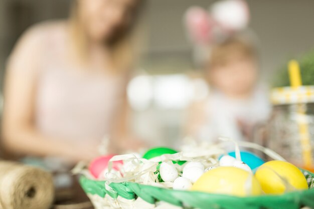 Easter eggs in basket