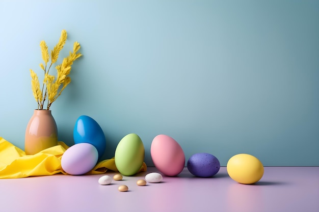 Free photo easter eggs on a blue background