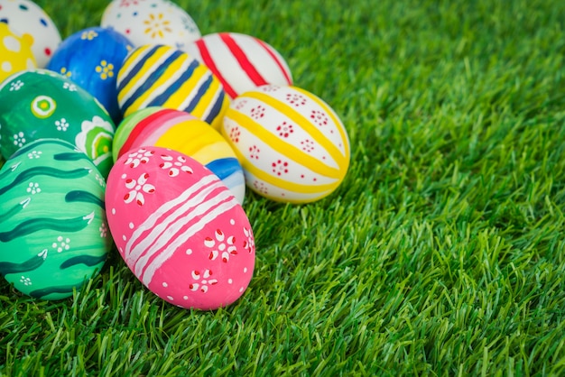 Easter Eggs on Fresh Green Grass