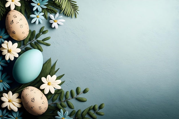 Free photo easter eggs with a blue background and flowers