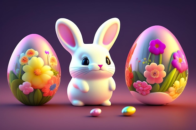 Free photo easter eggs with a bunny and flowers