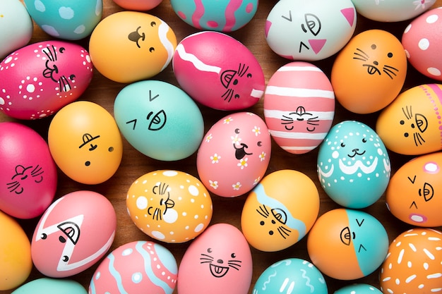 Easter eggs with painted funny faces