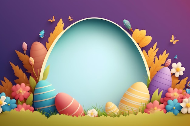 Free photo easter frame shaped as an egg with colored eggs flowers and butterflies