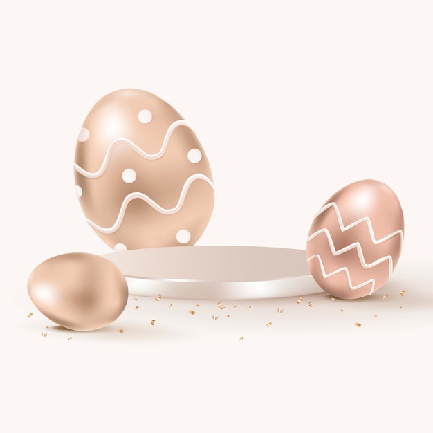 Free photo easter product backdrop 3d with rose gold painted eggs