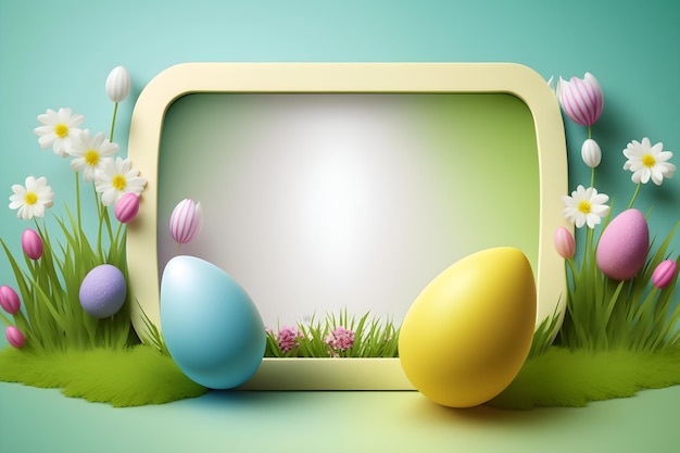 Free photo easter theme frame with colored eggs and flowers