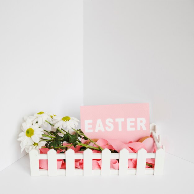 Easter word and flowers